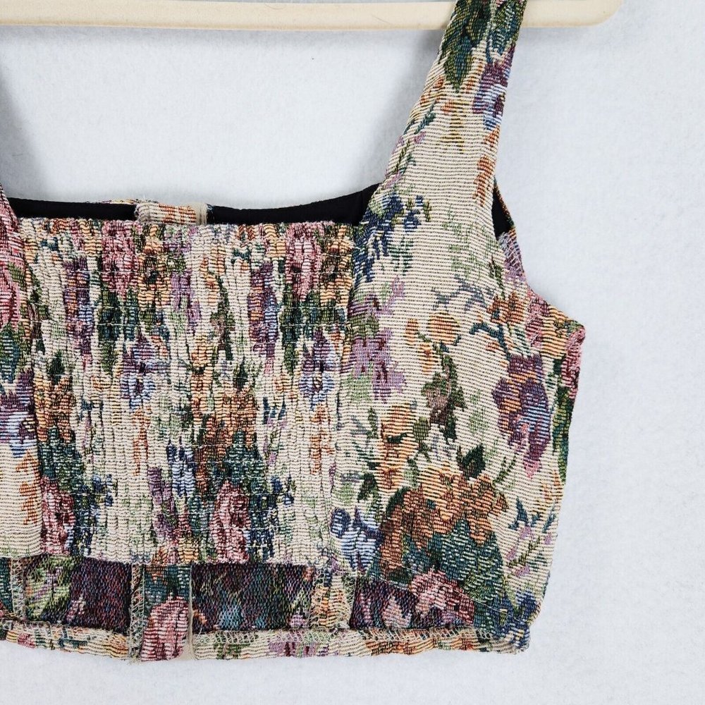 Wild Fable Shirt Womens Medium Tan Multicolor Floral Bustier Crop Tank Top - Picture 9 of 11